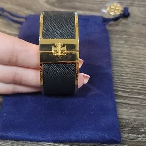 Tory Burch Black Leather Inlay Cuff